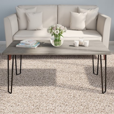 Hastings Home Coffee Table with Hairpin Legs, Modern Industrial Style Decor, Woodgrain-Look, Living Room or Office 662088RNV